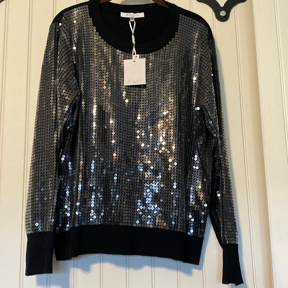 Sioni NWT new clear sequin sweater, XL. 23” pit, 25” long, soft and stretchy.